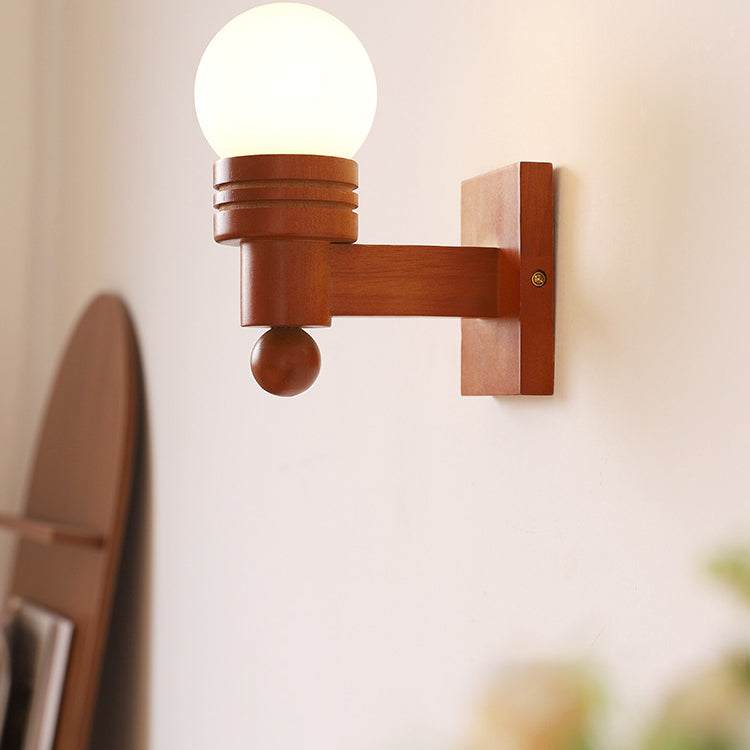 Wood Beam Glass Ball Wall Lamp