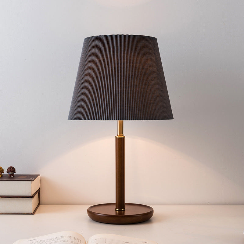 Pleated Fabric Wooden Bedroom Table Lamp