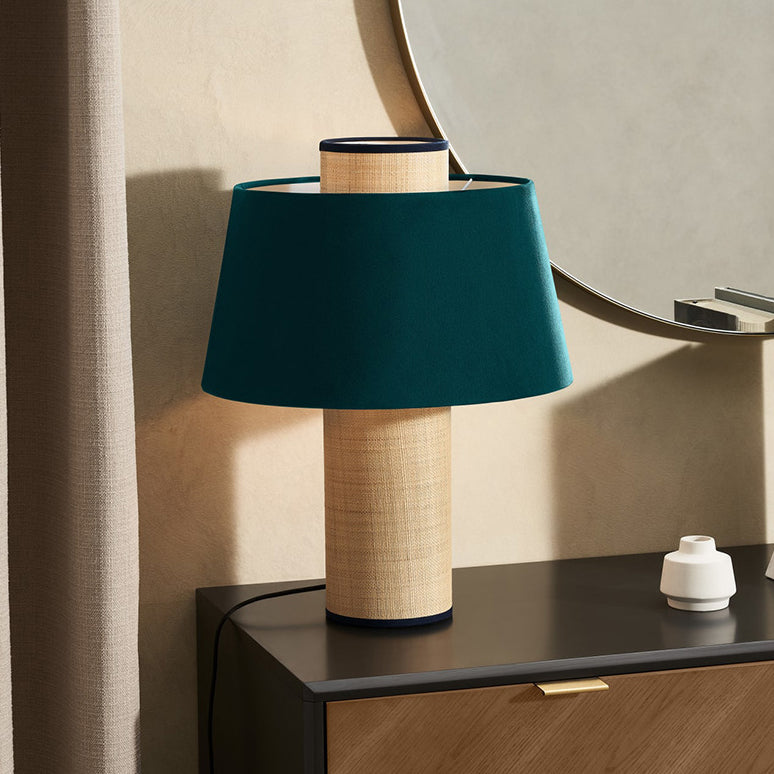 Fabric Drum Column Dark Table Lamp