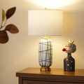 Green Striped Ceramic Drum Table Lamp