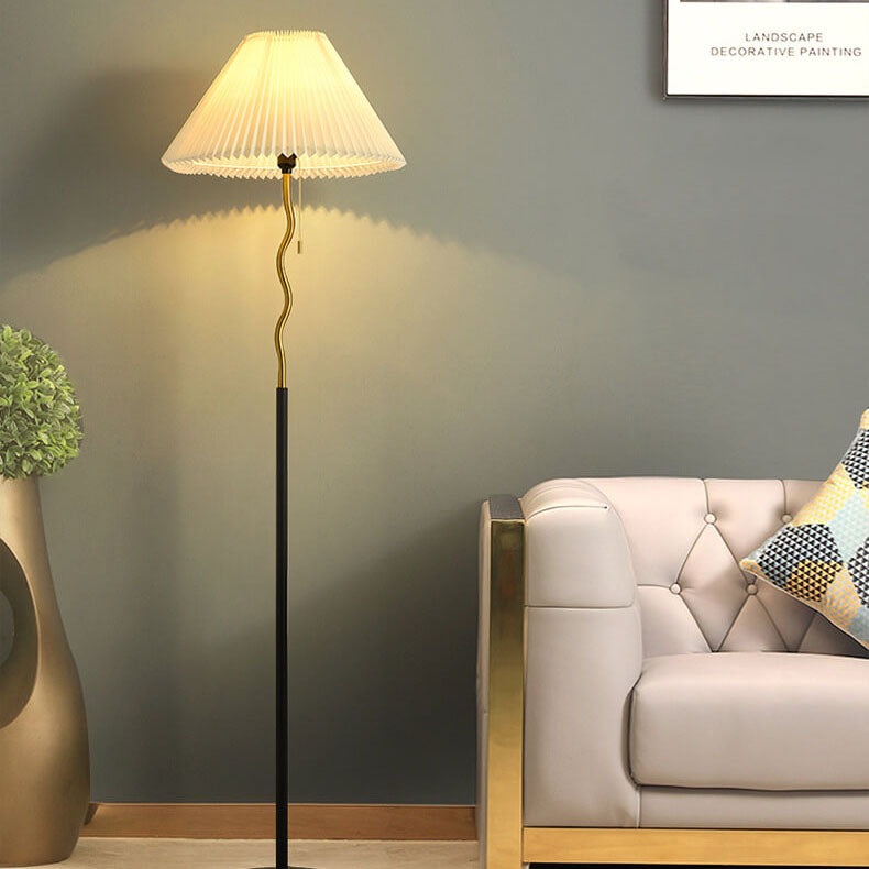 Pleated Cone Marble Floor Lamp