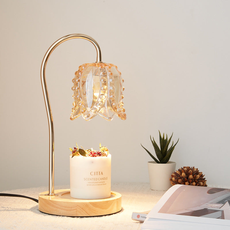 Flower Wood Iron Glass Table Lamp