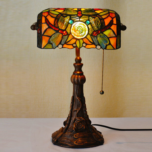 Dragonfly Rose Glass Table Lamp