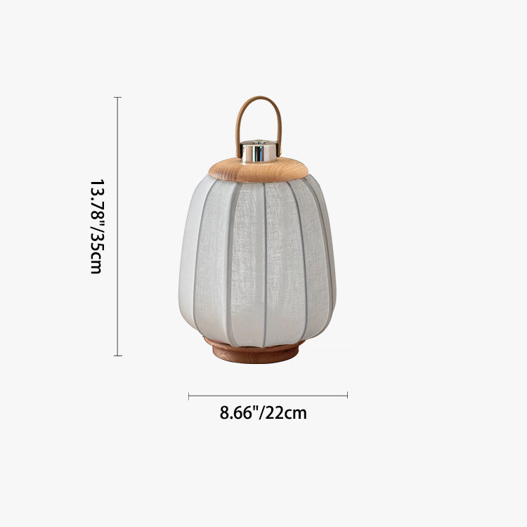 Portable Round Lantern Wood Table Lamp
