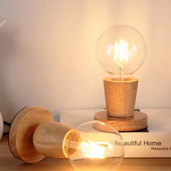 Orb Glass Wood Bedroom Table Lamp