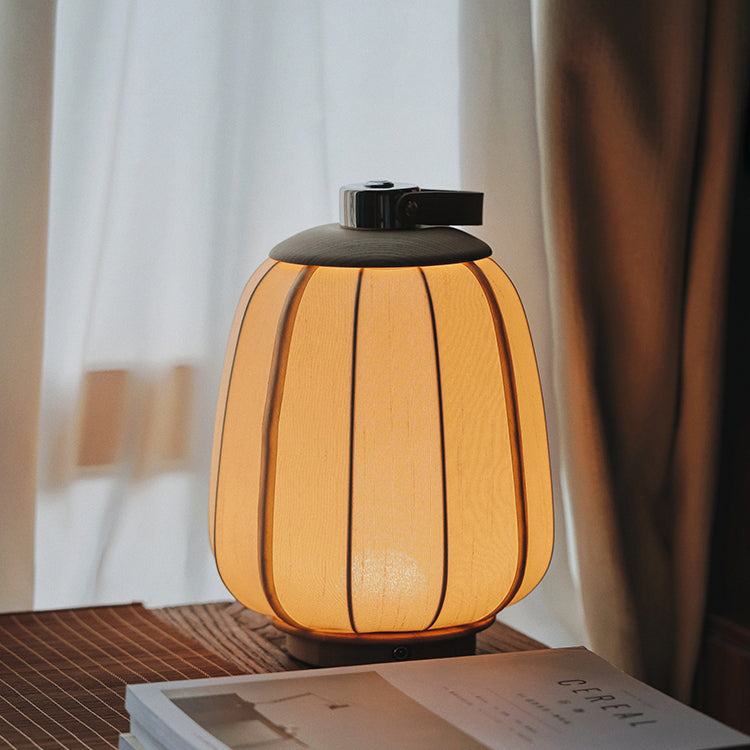 Portable Round Lantern Wood Table Lamp