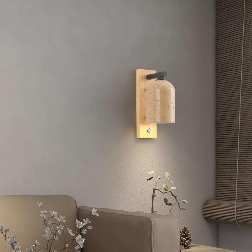 Stone Cylinder Wooden Wall Lamp
