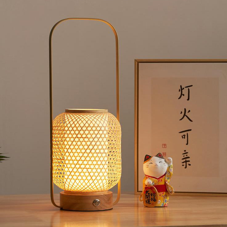 Bamboo Weaving Handheld Cylinder Table Lamp