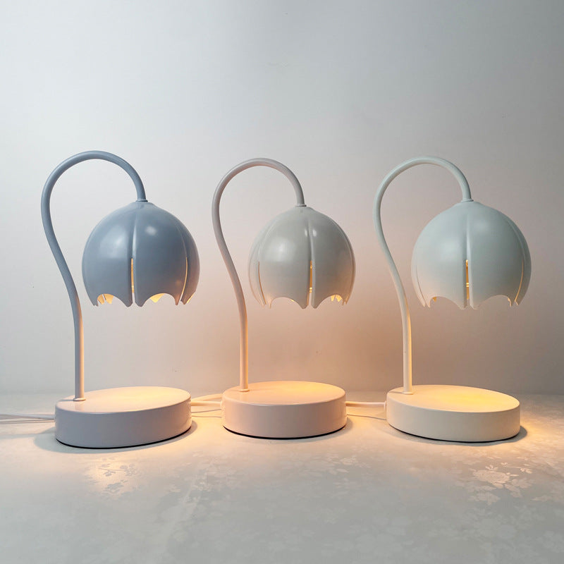 Iron Glass Wood Flower Table Lamp