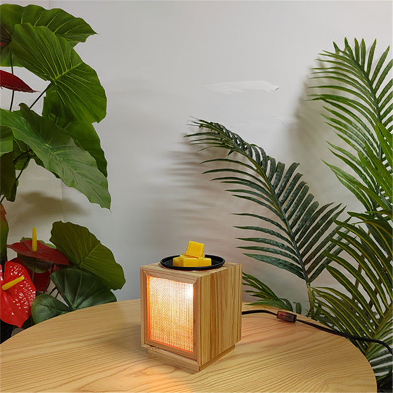 Wood Square Melting Wax Table Lamp