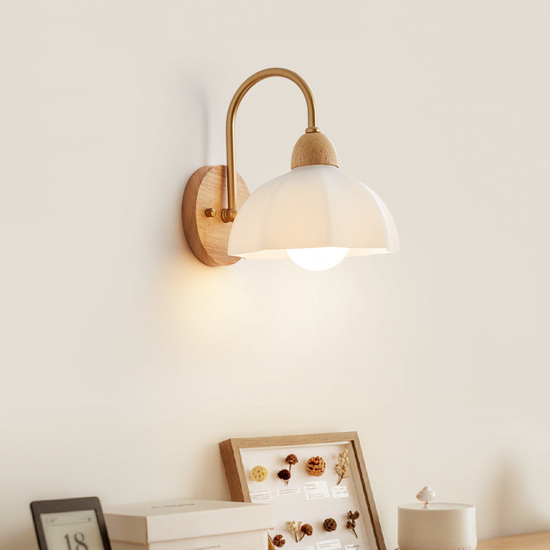 Wood Ceramic Flower Living Wall Lamp