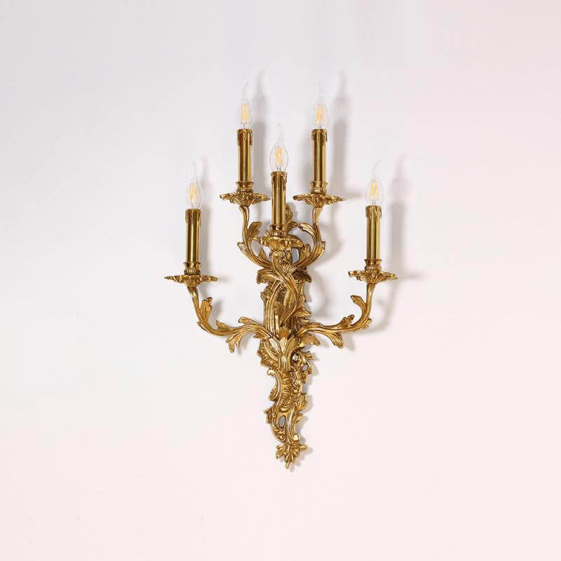 Brass Candle Carved 5-Light Wall Lamp