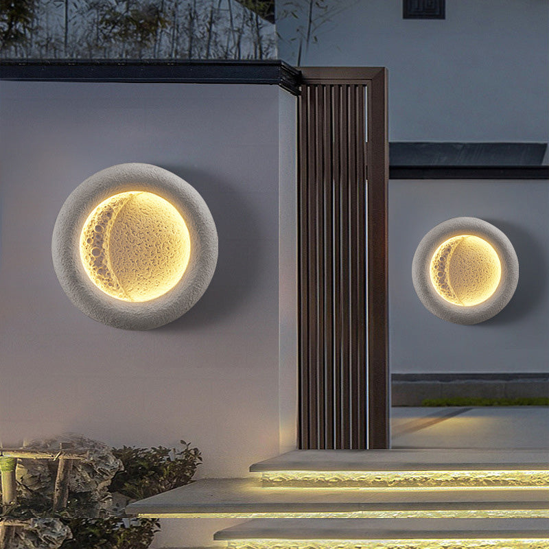 Concrete Round Moon Warm Outdoor Light