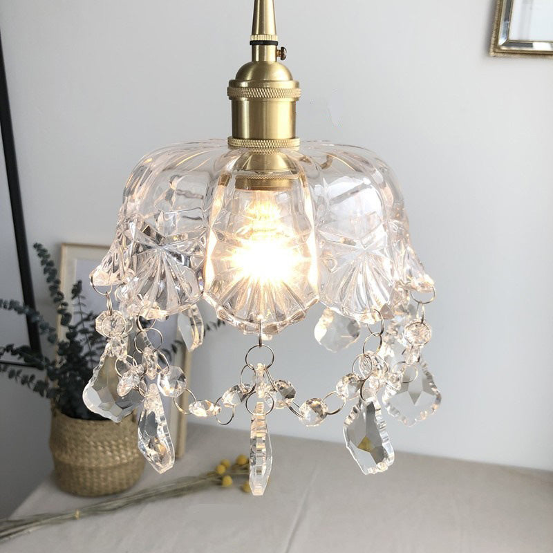 Round Carved Brass Glass Wall Lamp