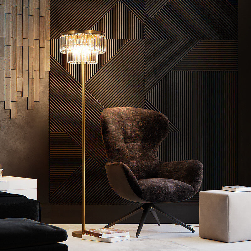 Round Full Copper Prismatic 3-Light Floor Lamp