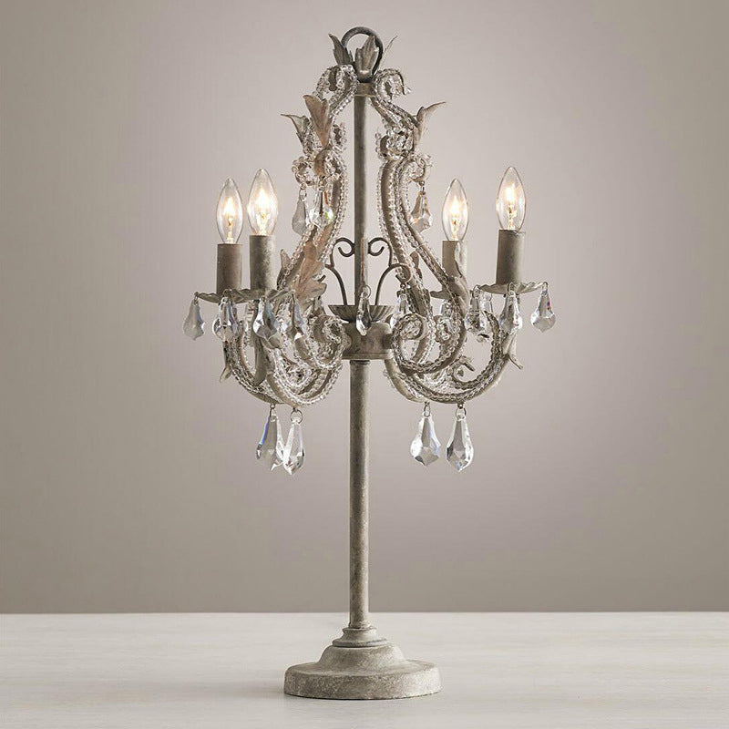 Distressed White Hardware Candelabra 4-Light Table Lamp