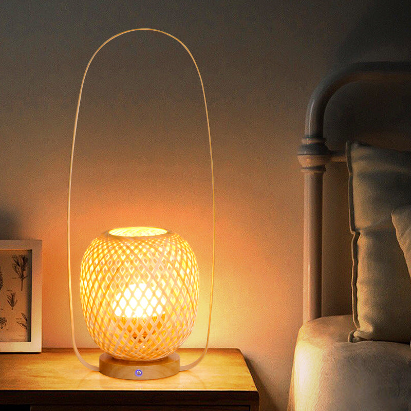 Bamboo Weaving Cage Portable Table Lamp