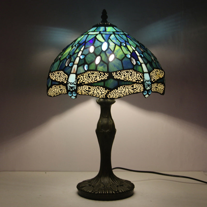 Round Flower Alloy Stained Table Lamp