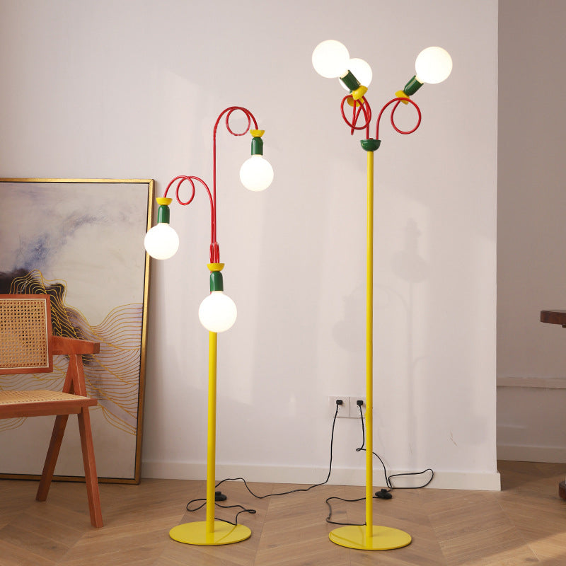 Curved Pole Round Ball 3-Light Floor Lamp