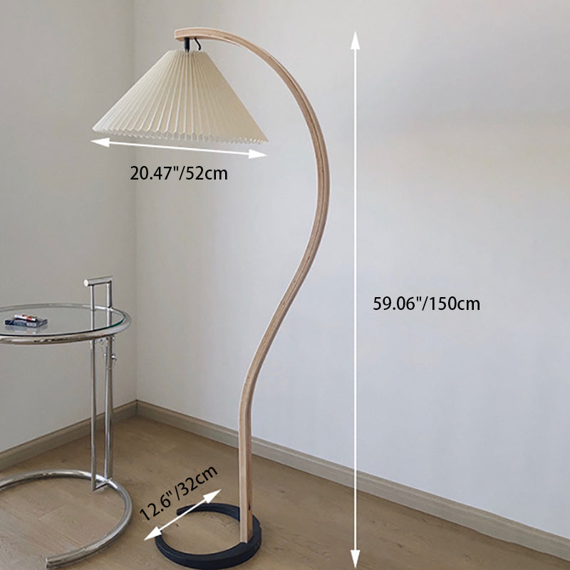 Pleated Cone Fabric Arc Floor Lamp