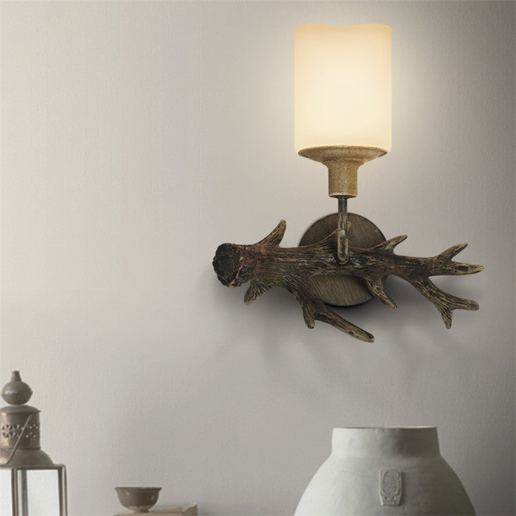 Antler Resin Glass Cylinder Wall Lamp