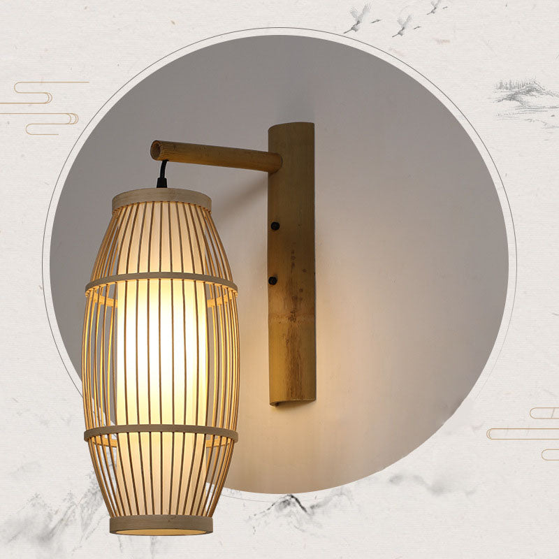 Weaving Bamboo Cage Shape Wall Lamp