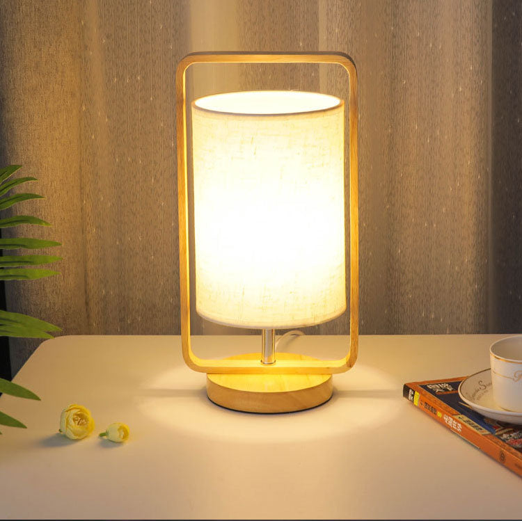 Wood Cloth Portable Night Table Lamp