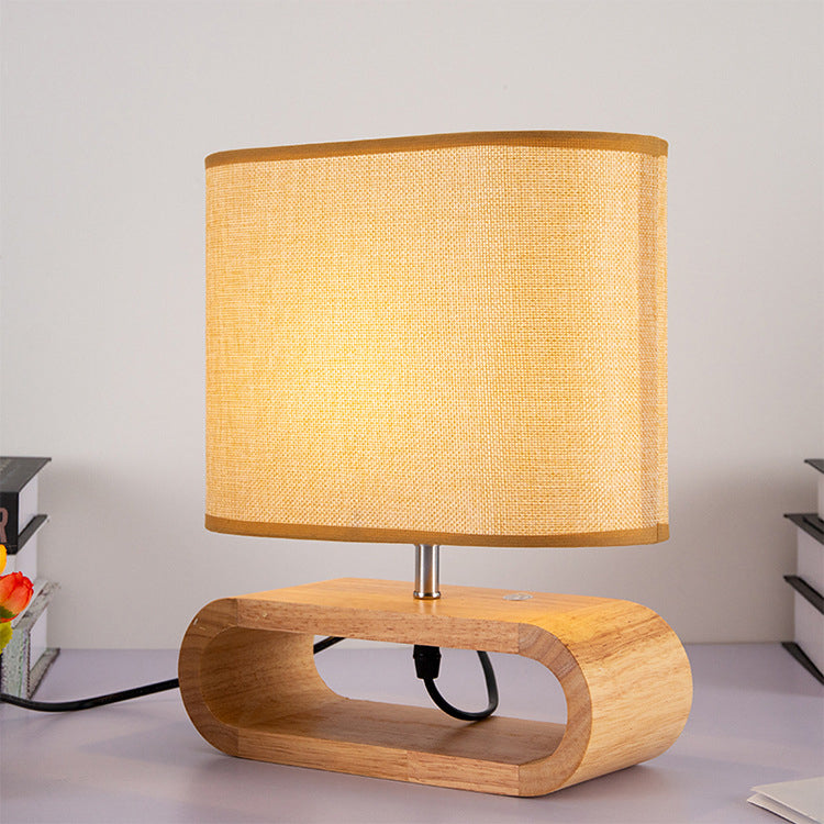 Rectangular Wood Fabric Bedroom Table Lamp