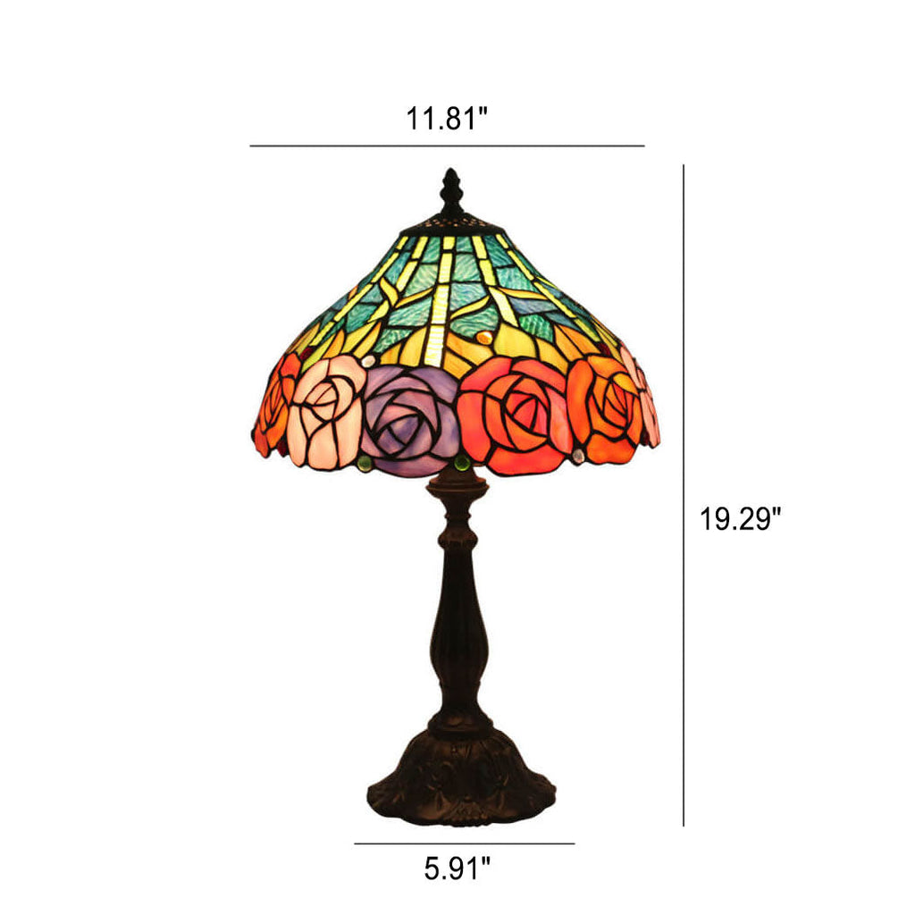 Roses Stained Glass Cone Table Lamp