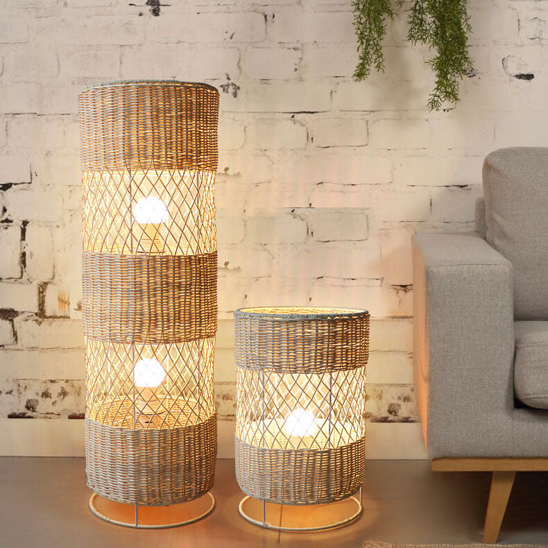 Rattan Weaving Round Column Floor Lamp
