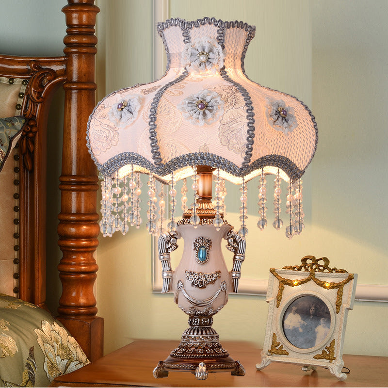 Round Floral Beaded Resin Table Lamp