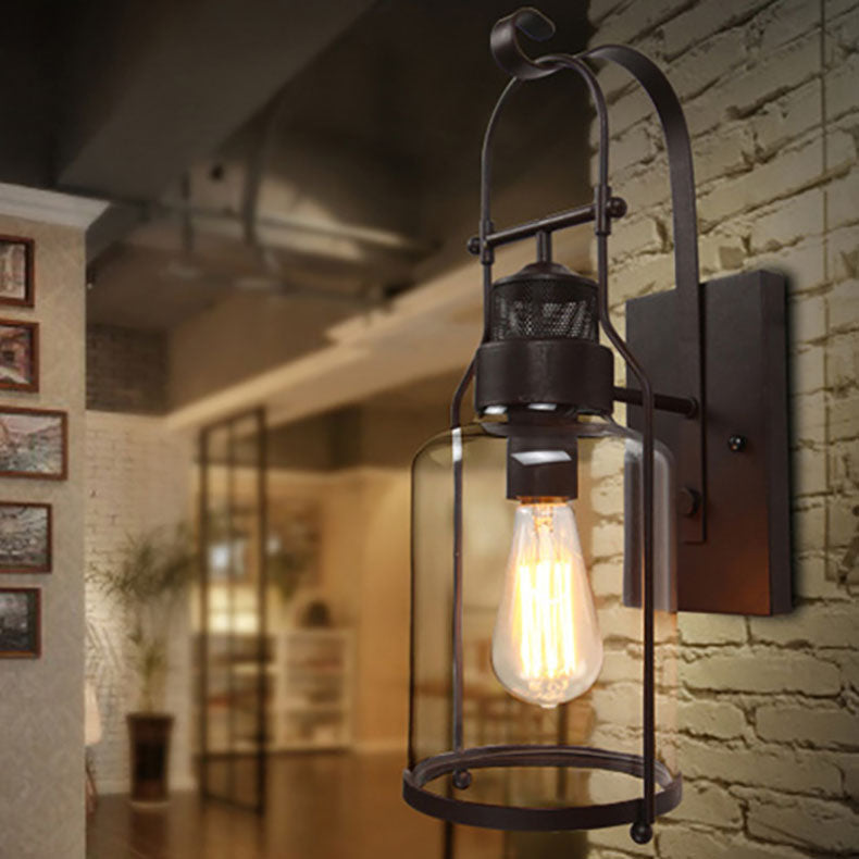 Iron Glass Cylinder Hallway Wall Lamp