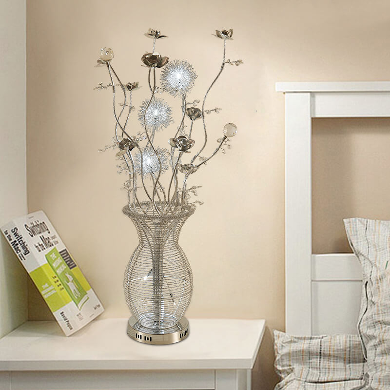 Floral Vase Aluminum Bedroom 3-Light Table Lamp