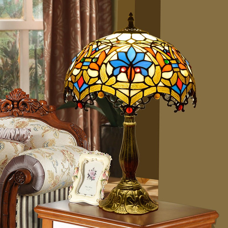 Flower Gemstone Stained Glass Table Lamp