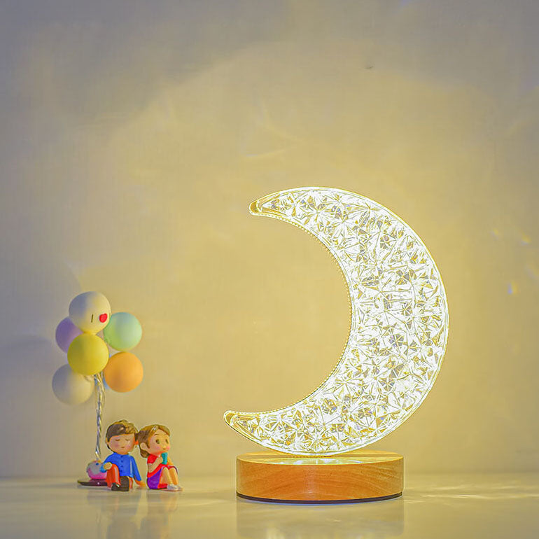 Acrylic Moon Star Wood Table Lamp