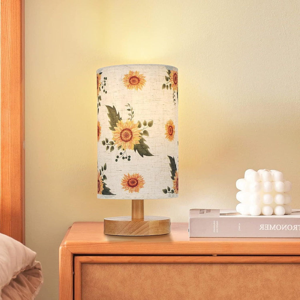 Round Fabric Wood Bedroom Table Lamp