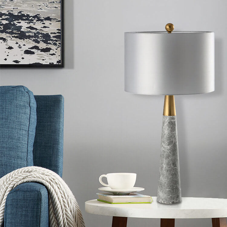 Fabric Lampshade Gray Marble Table Lamp