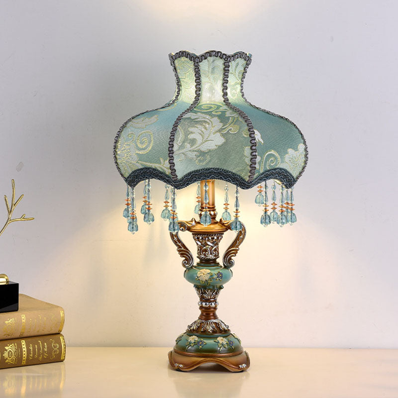 Blue Fabric Tassel Resin Table Lamp