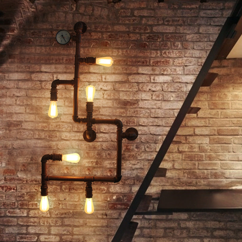 Iron Water Pipe 6-Light Wall Lamp