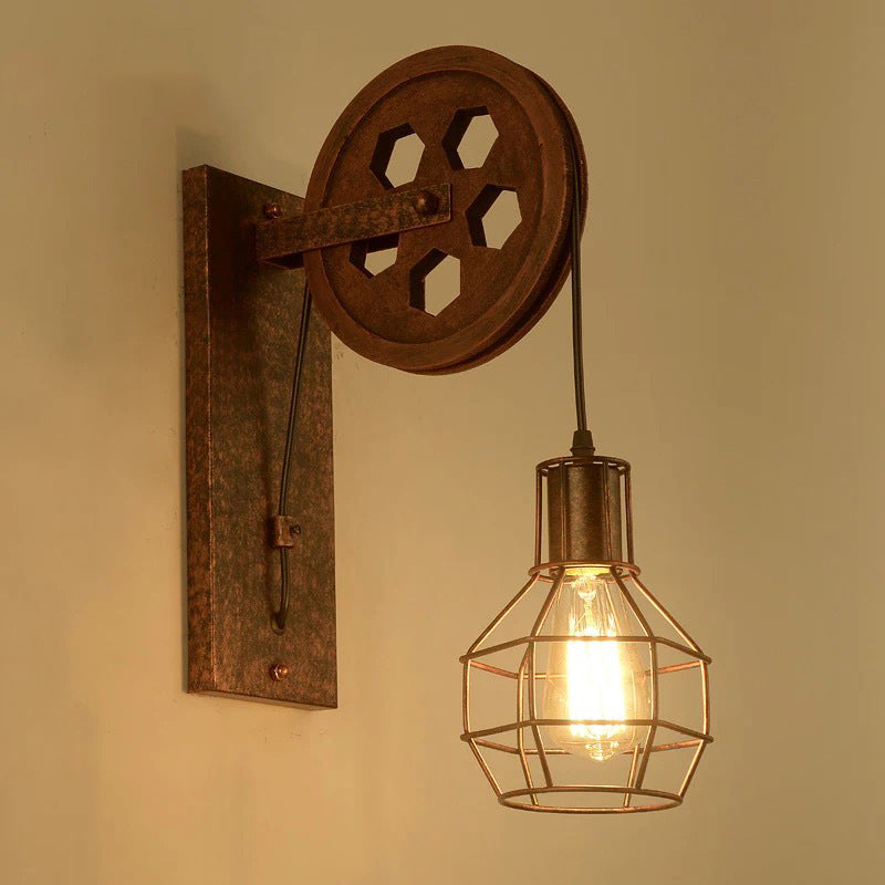 Iron Cage Pulley Liftable Wall Lamp