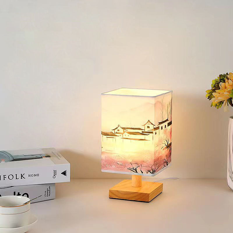 Fabric Square Bedroom Table Lamp