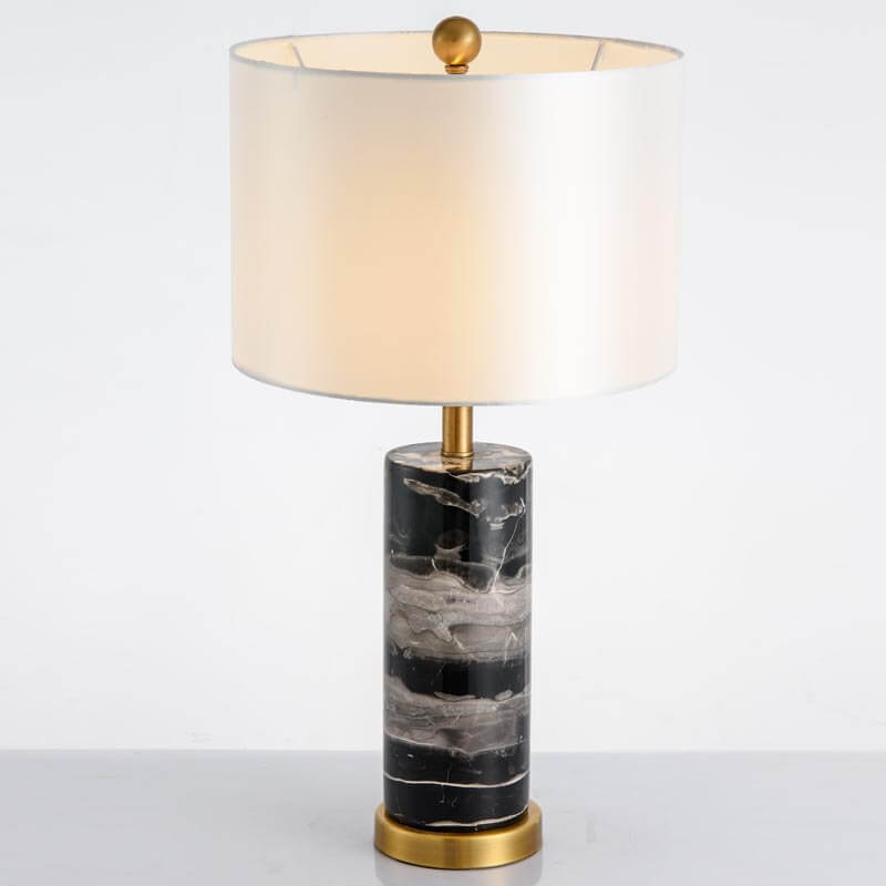 Fabric Lampshade Marble Cylindrical Table Lamp