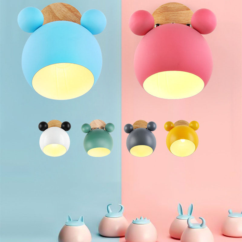 Cartoon Bear Dome Kids Wall Lamp