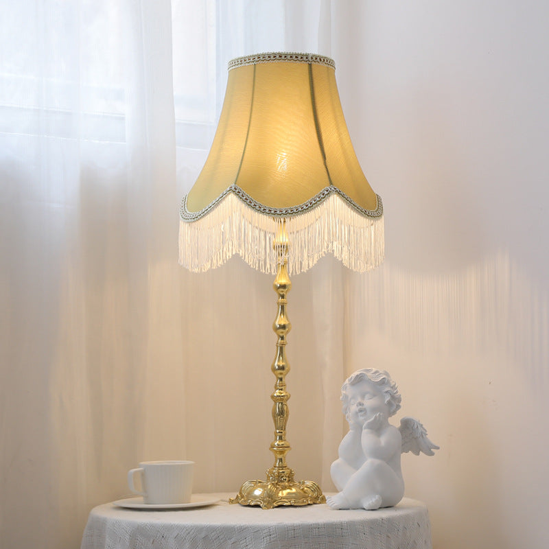 Round Copper Fabric Cylinder Table Lamp