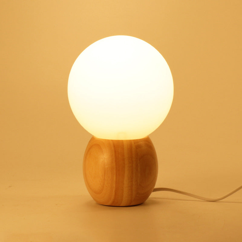 Orb Glass Wood Bedroom Table Lamp