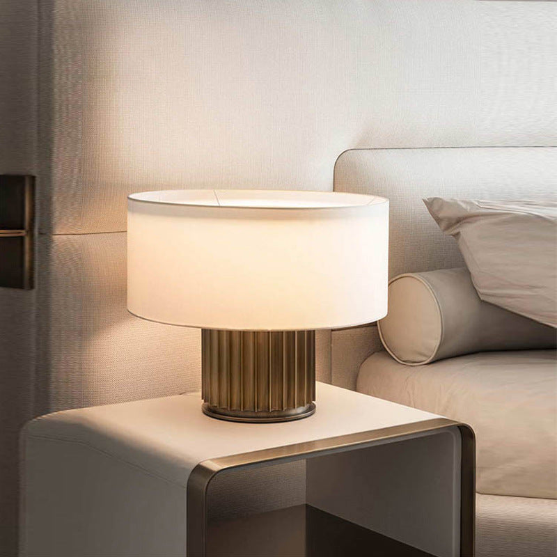 Fabric Drum Metal Column Table Lamp