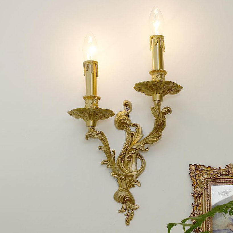 Brass Candelabra Carved 2/3 2-Light Wall Lamp