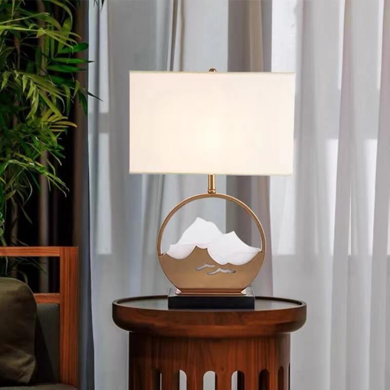 Rectangular Round Metal Fabric Table Lamp