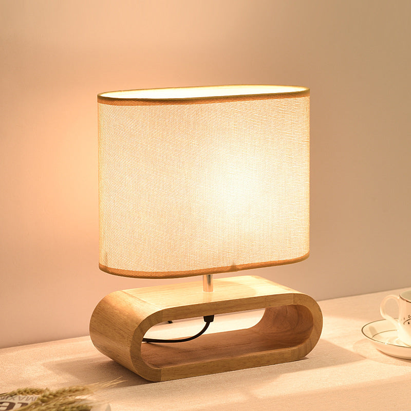 Wood Fabric Cylinder Elliptical Table Lamp