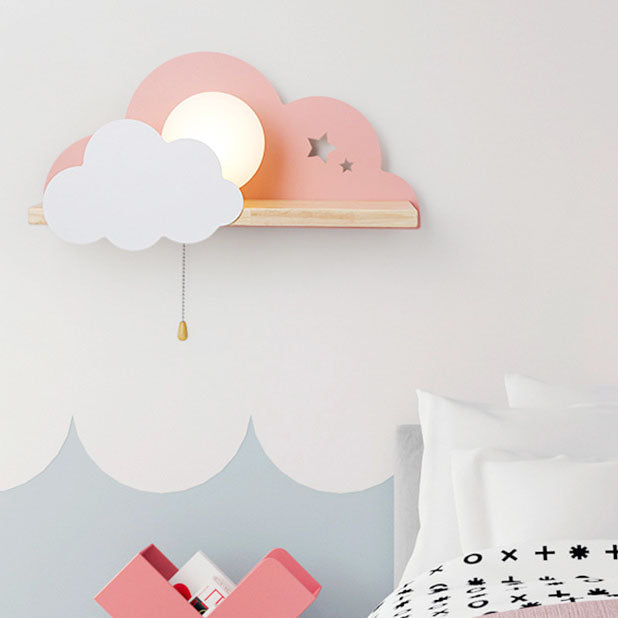 Macaron Cloud Glass Wood Wall Lamp